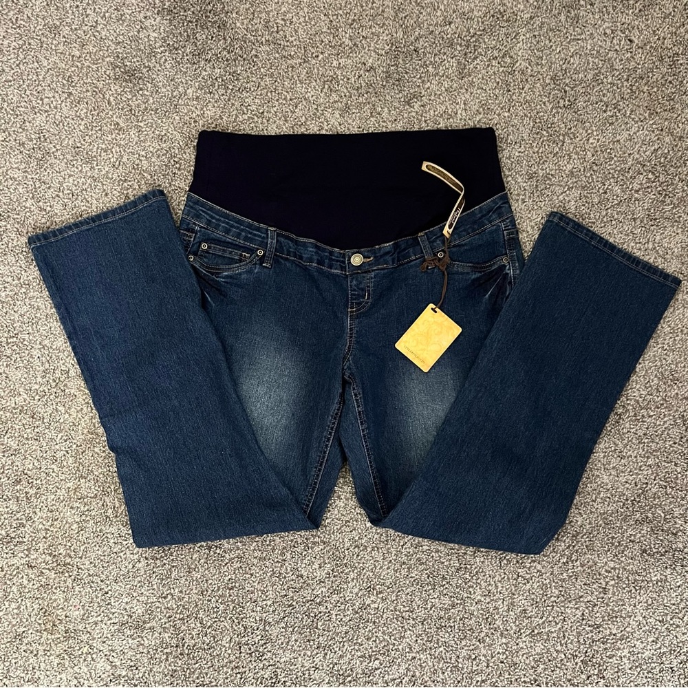 Hybrid & Company Women's Dark Blue Boot Cut Maternity Jeans